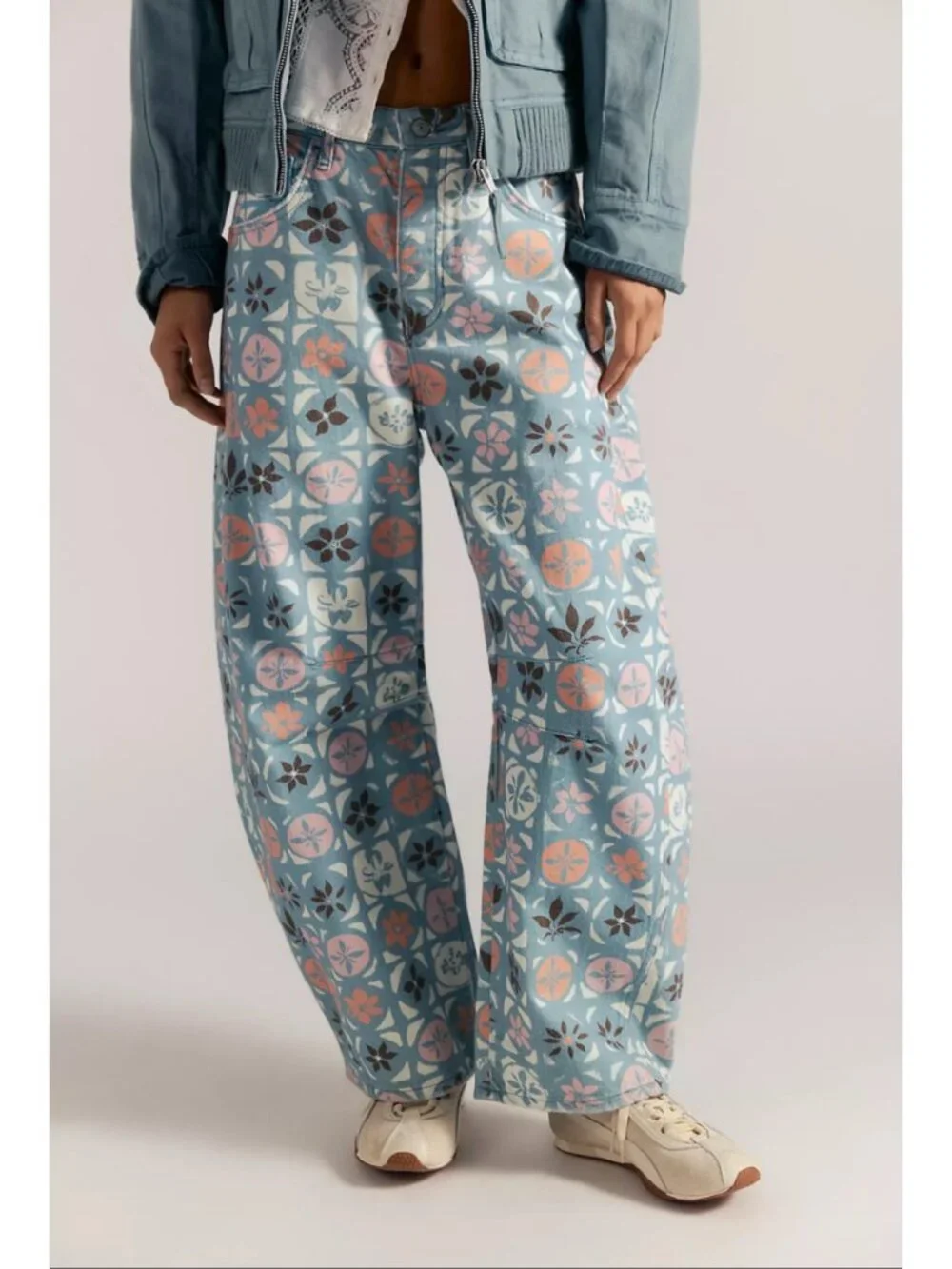 NWT Free People We The Free Good Luck Printed Barrel Jeans 28